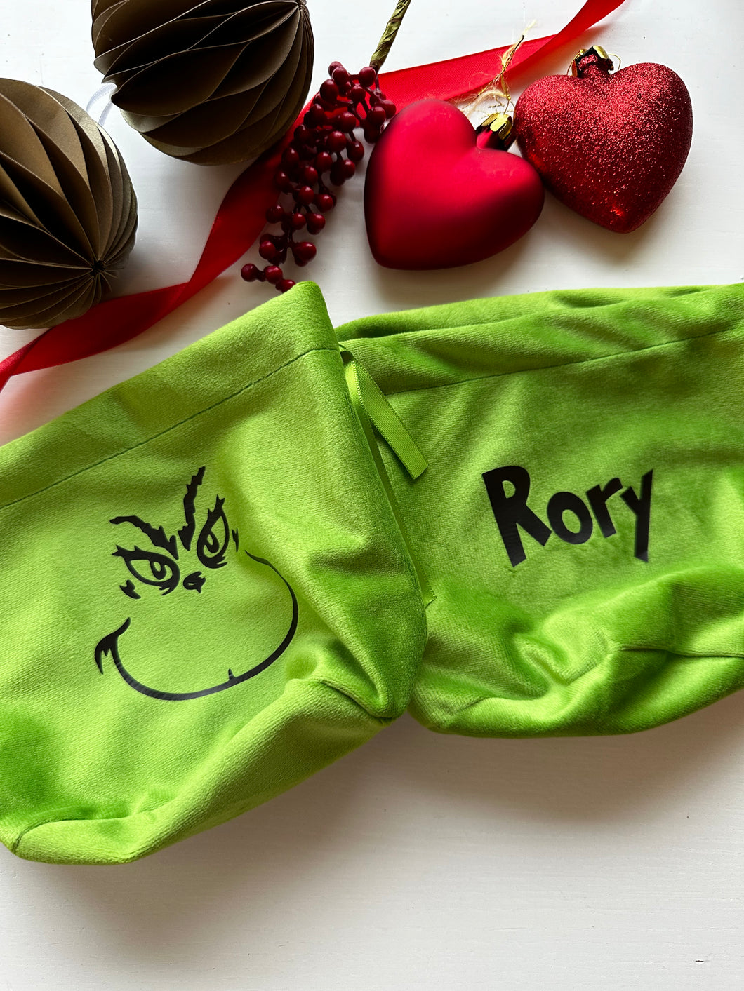 Personalised velvet green pouch